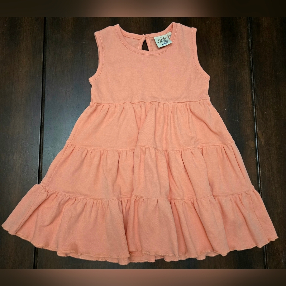 Coral Sleeveless Tiered Kids Dress